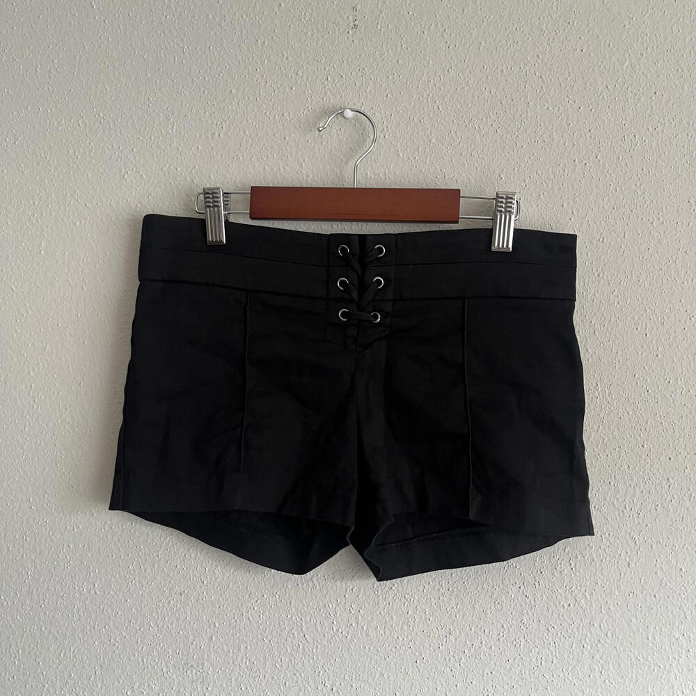 ✨SOLD✨ 2b Bebe Lace Up Micro Shorts Size 4 Black Y2K Whimsigoth Indie Sleeze